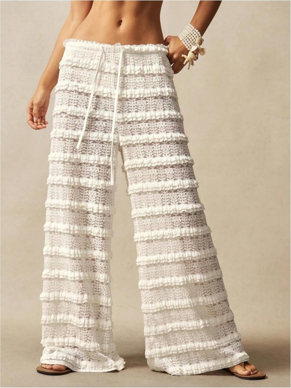 Chic Women's Crochet Lace Pants - Stylish Mesh Beach Cover-Up for Vacation - Picture 4 of 5